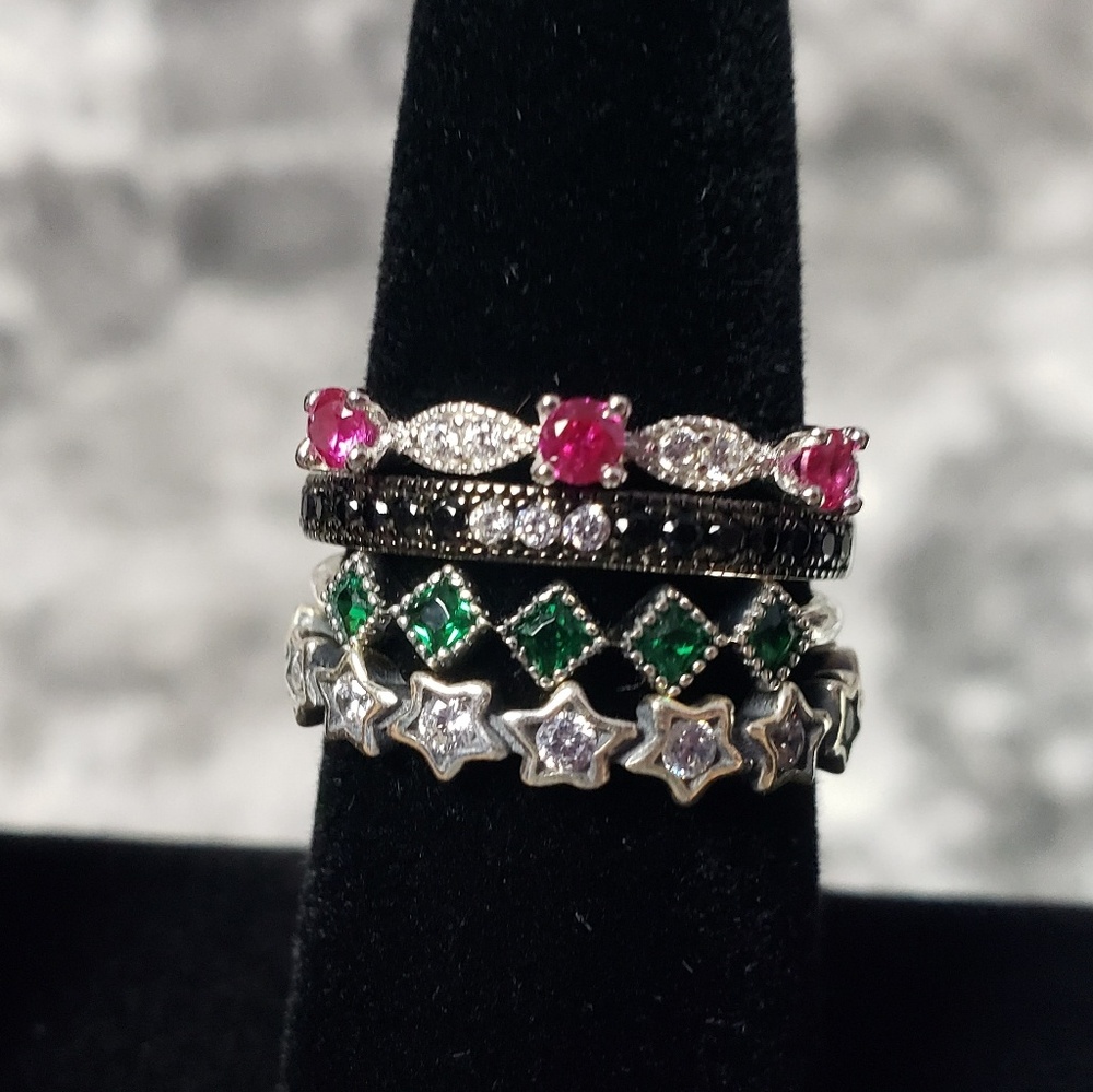 925 Silver Stackable Round Created Ruby Gift - Picture 4 of 8